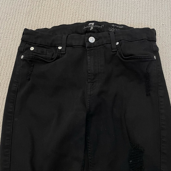 7 for all mankind mid-rise the ankle skinny ripped black denim jeans - size 29 - Picture 3 of 6